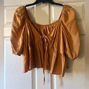 SHEIN Plus Puff Sleeve Knot Front Peplum Top